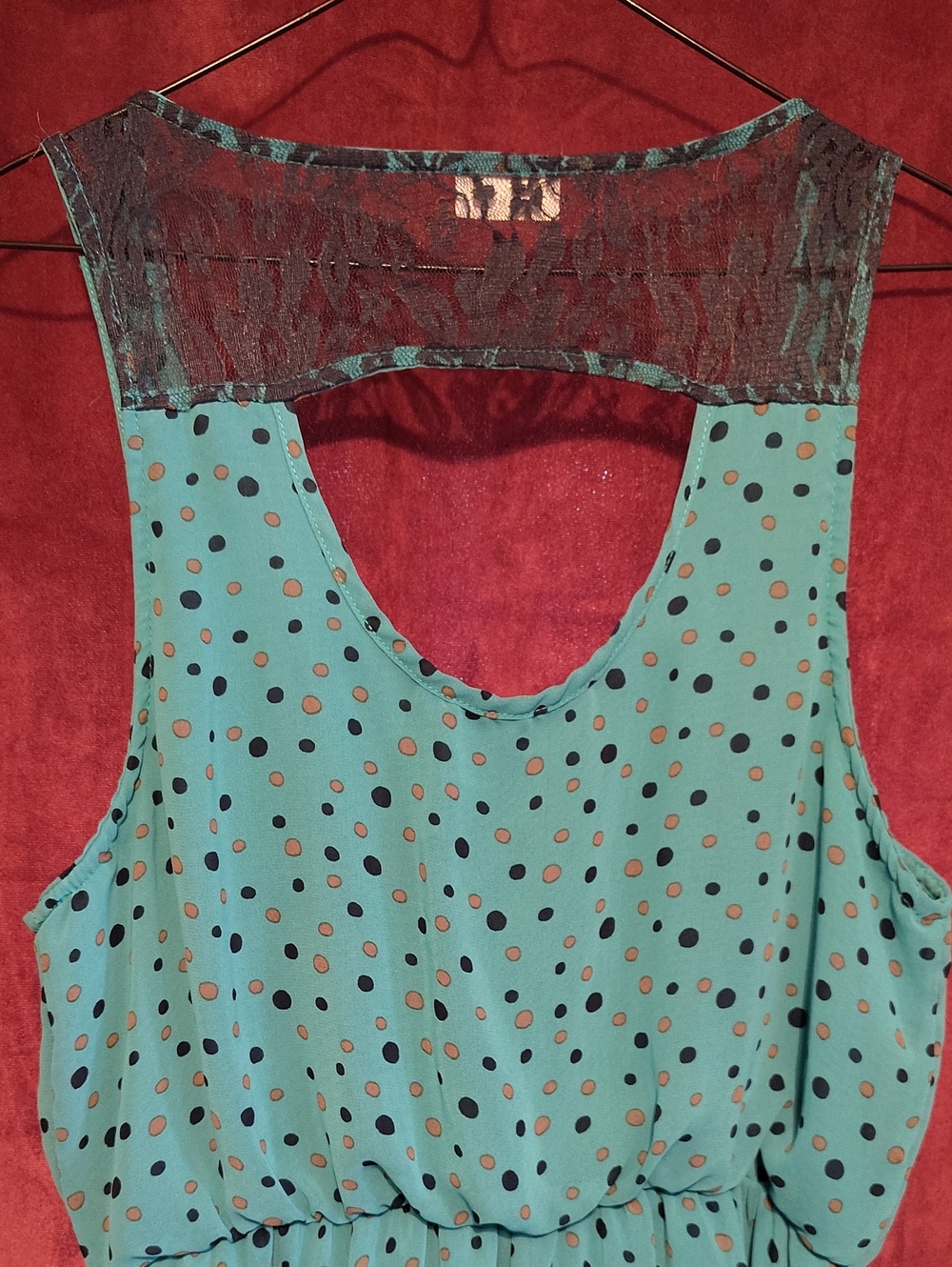 Mary Jane Teal Dress with Black Polka Dots - Picture 4 of 5